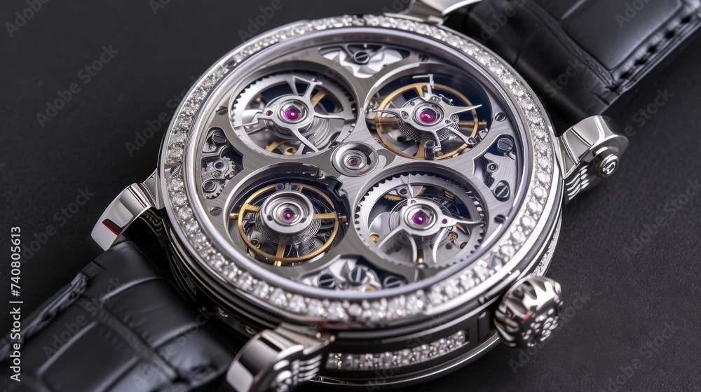 Aufkleber detailed close up macro shot of a beautiful watch mechanism showing intricate gears and components