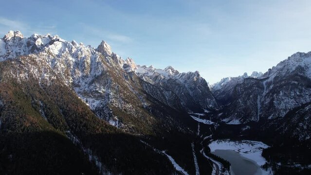 Winter city at the foot of the Alpine mountains in Italy.