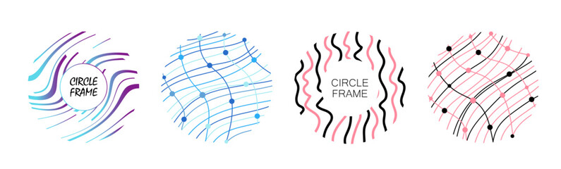 Set of Hand drawn doodle circle Abstract Patterns. round Abstract blue and pink lines, Backgrounds. curves, Spots, drops, modern trendy Vector illustration.