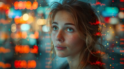 Business data analyst woman using viral ai computer tech