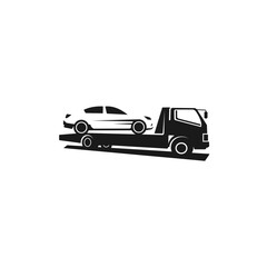 Black silhouette of tow truck with broken car. Suitable for your design need, logo, illustration, animation, etc.
