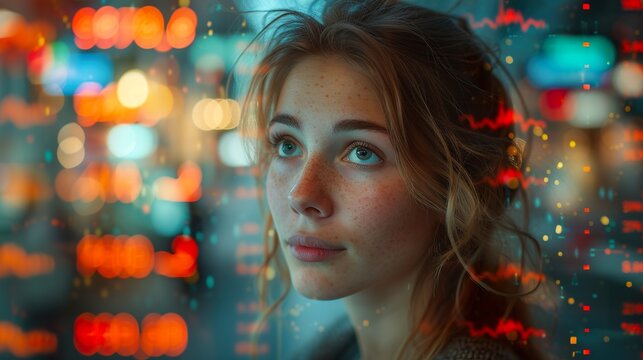 Business data analyst woman using viral ai computer tech