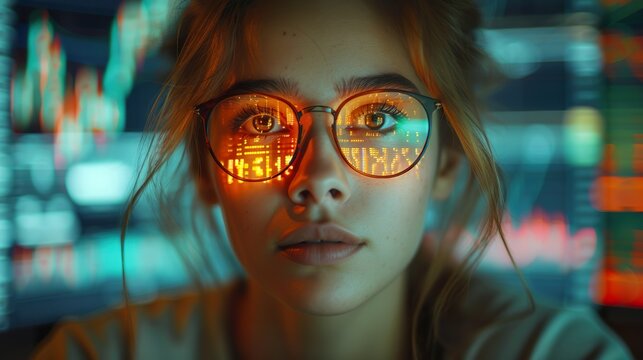 Business data analyst woman using viral ai computer tech