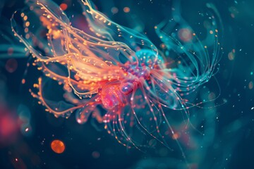bioluminescent deep sea creature - obrazy, fototapety, plakaty