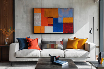 Beautifully framed geometric abstract paintings for modern interior decor  