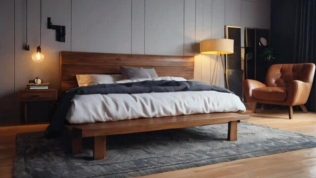 Cozy interior bedroom. AI generative