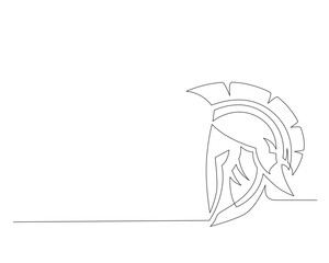 Continuous one line drawing of roman warrior knight helmet mask. Knight headgear single outline vector illustration. Editable stroke. - obrazy, fototapety, plakaty