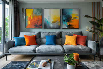 Contemporary triptych of abstract oil paintings, framed for exquisite display  
