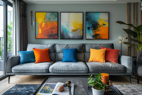 Contemporary triptych of abstract oil paintings, framed for exquisite display  