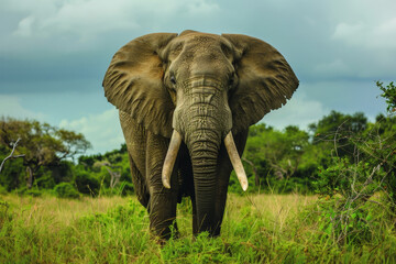 Fototapeta na wymiar Majestic African Elephant in Golden Savannah