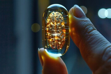A capsule that promises brain stimulation merging science with the quest for sharper minds - obrazy, fototapety, plakaty