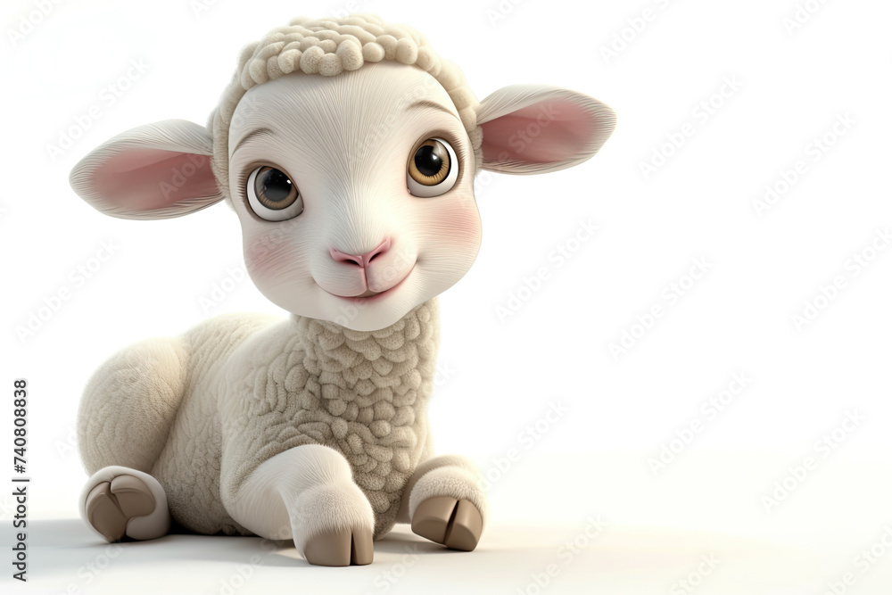 Poster 3d cartoon lamb isolated on white background