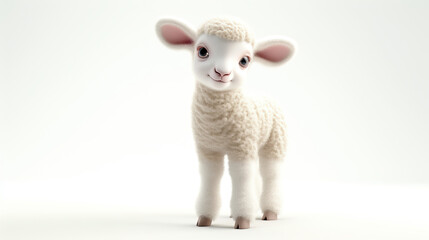 3d cartoon lamb isolated on white background - obrazy, fototapety, plakaty