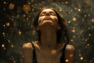 A spiritual banner or Law of Attraction theme on a black or golden glitter background