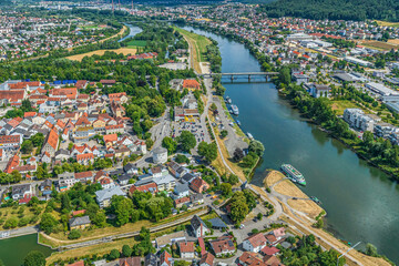 Kelheim im Donautal, Blick zur Donau-Anlegestelle 