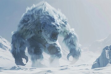 A monster imbued with ice power creates blizzards as its footsteps echo through the tundra