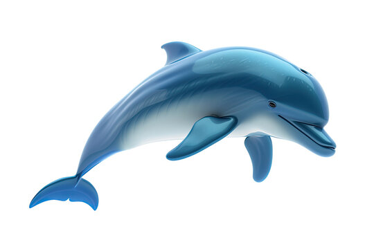 3d cartoon character blue dolphin isolated on white background. sea animal. dolphin jumps out of water