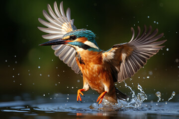 Naklejka premium The female Kingfisher emerged from the water after him