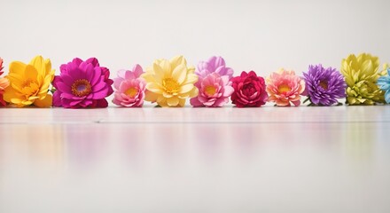 Various colorful flower in a neat row on a white background