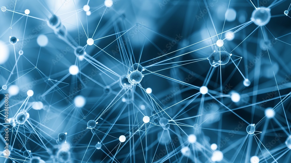Poster connected points internet of things and machine learning on blurred background with copy space
