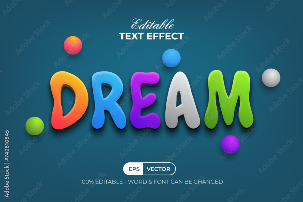 Poster dream text effect colorful style theme. editable text effect template vector.
