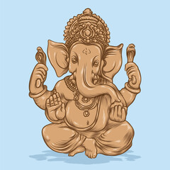 Ganesha illustration vector design on blue background