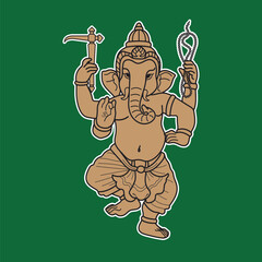 Ganesha illustration vector design on green bakcgorund