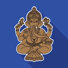 Ganesha illustration vector sketch design on blue background
