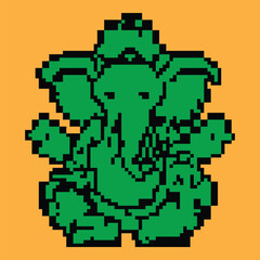 Ganesha pixel illustration vector design on orange background