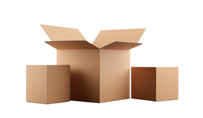Open cardboard boxes isolated on transparent background, png file

