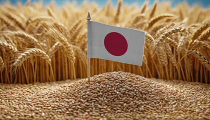 Japan flag on a wheat field. Trade, business or food crisis and famine concept