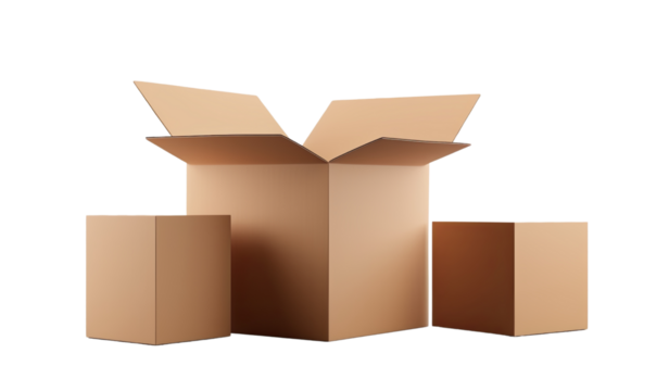 Open cardboard boxes isolated on transparent background, png file

