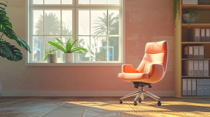 pink office chair in an empty room