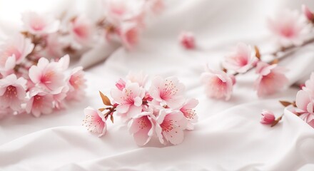 Obraz na płótnie Canvas Sakura flower on white cotton fabric cloth backgrounds