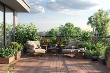 Fototapeta premium Cozy outdoor roof terrace With Plants
