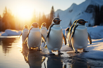 Frosty Fellowship Discover the Adorable Charm of penguins - obrazy, fototapety, plakaty