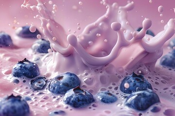 Blueberry milk splash in vibrant dairy explosion captured in motion. Concept Food Photography, Milk Splash, Blueberries, Vibrant Colors, Motion Capture,