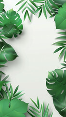 Mockup, white screen, advertisement, green leaves, nature, generative AI