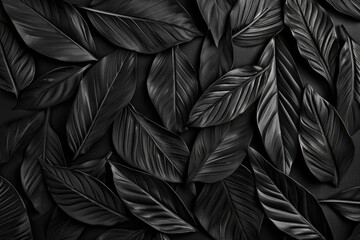 black dark tropical leaves texture - obrazy, fototapety, plakaty