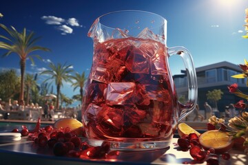 A group enjoying a pitcher of sangria on a patio