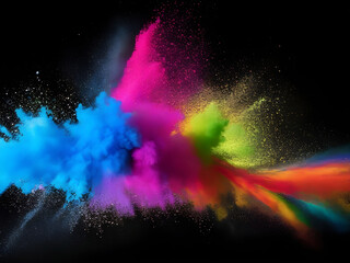 Fototapeta na wymiar Holi paint rainbow multi colored powder explosion on black background, Abstract 3d explosion wallpaper