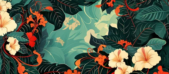  Abstract background with vines and tropical flowers. Copy space. Banner © bit24