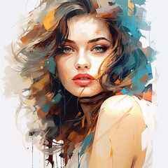 Art poster. Painting portrait of a young girl.