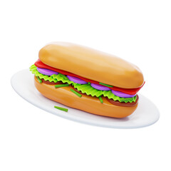 3D Banh Mi Vietnamese Sandwich Delight. 3d illustration, 3d element, 3d rendering. 3d visualization isolated on a transparent background