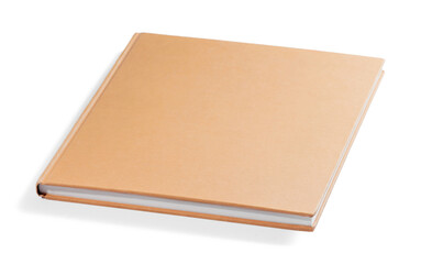 One closed beige hardcover book isolated on white