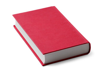 One closed red hardcover book isolated on white