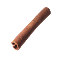 One aromatic cinnamon stick isolated on white