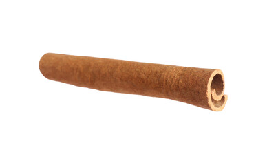 One aromatic cinnamon stick isolated on white