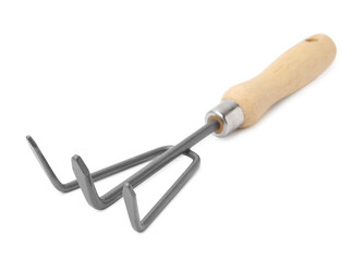 One rake isolated on white. Gardening tool