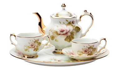 Floral Patterned Elegant Tea Set on white background